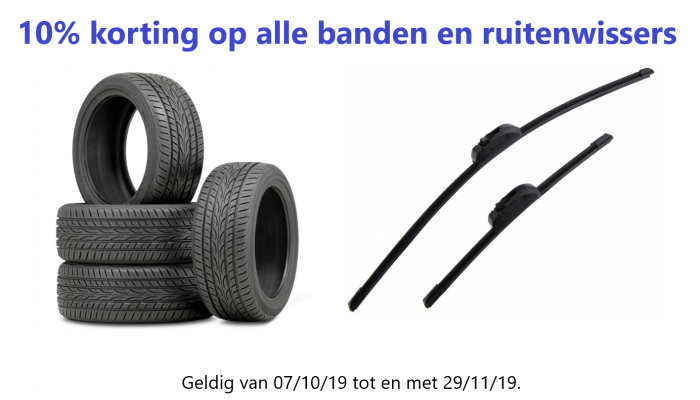 10% korting op alle banden en ruitenwissers.